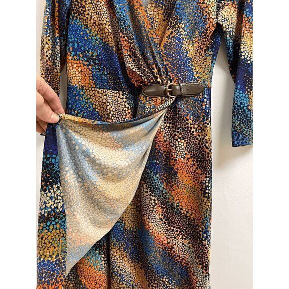 London Times Women's Surplice V-Neck 3/4 sleeve Draped Dress Multi Size 8 - Picture 8 of 8